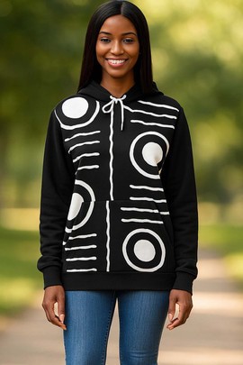 Hoodie Tribal African Mandala Print Black and White