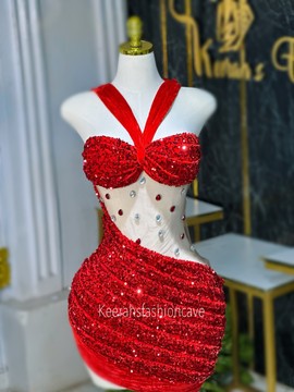 Robe de soirée courte drapée rouge à paillettes, robe d'anniversaire, robe midi africaine, mini robes