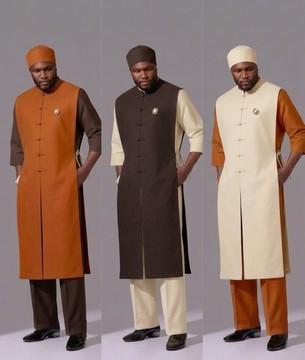 Ensemble homme 4 pièces : gilet long, tunique, pantalon et casquette | Tenue traditionnelle bicolore