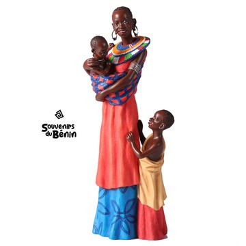 Statuette Femme Africaine avec enfant en résine