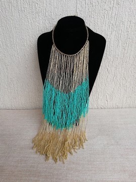 African Beaded Fringe Necklace, Christmas gift for her, African jewelry, Tribal Necklace