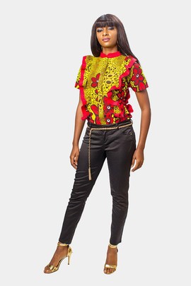 African Print Ankara Ruffled Crotch Button Top