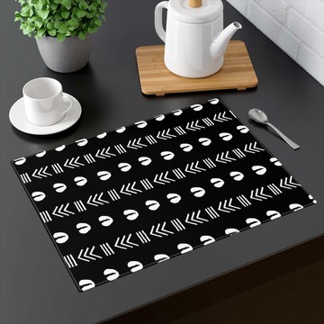 (TWO PIECES) Tabletop Placemat African Cowrie Print Black (MORE SIZES AVAILABLE)
