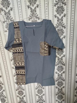 Urban Grey African Accent Shirt – Minimalist Men’s Cotton Top with Ethnic Panel Detail