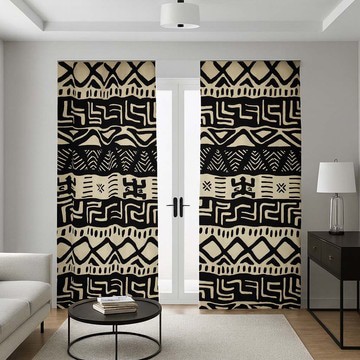 Beige Print Blackout Curtains Mudcloth Pattern (Two-Piece) LARGER SIZES AVAILABLE