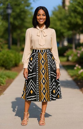 African Tribal Print Skirt | Multicolor Midi Flared Style