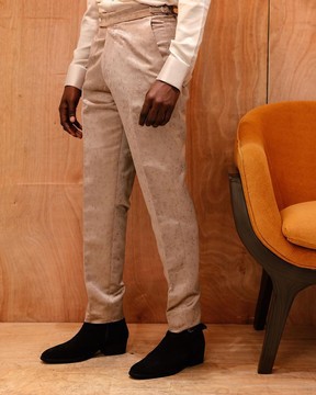 A Splash Of Brown And Gold Jacquard Pants.