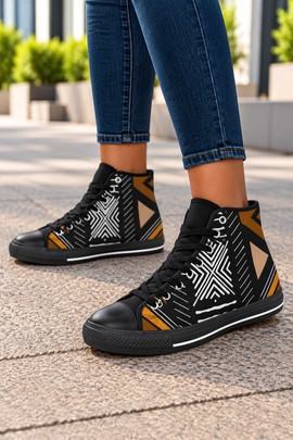 Mudcloth Geometric Women's Classic High Top Canvas Shoes | African Print High Top Sneakers