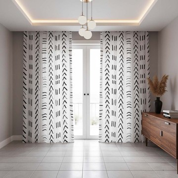 Artistic Tribal White and Black Blackout Curtains (Two-Piece) LARGER SIZES AVAILABLE