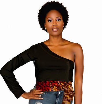 One Shoulder Crop Top: Black Blouse with Ankara Sash