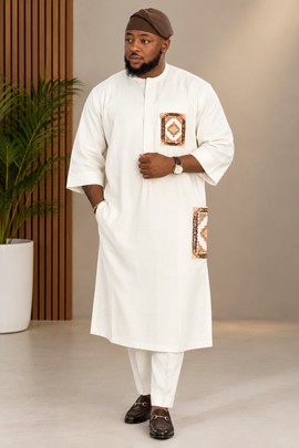 Ensemble de luxe de caftan blanc pour homme