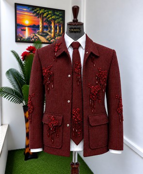 Ensemble texturé bordeaux avec perles OKXEEL