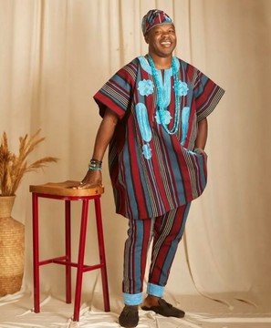 Traditional aso oke, danshiki attire.