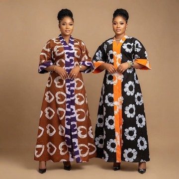 Robes kimono longues assorties à imprimé Adire