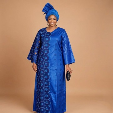 Regal Embroidered Bazin Riche Boubou Gown with Matching Gele