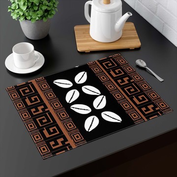 (TWO PIECES) Tabletop Placemat African Cowrie Mudcloth Print (MORE SIZES AVAILABLE)