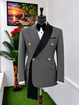 Costume de smoking gris croisé OKXEEL