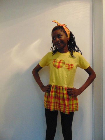 Tee-shirt customisé TUNIQUE-ROBE Fait Main Madras avec Bandeau assorti