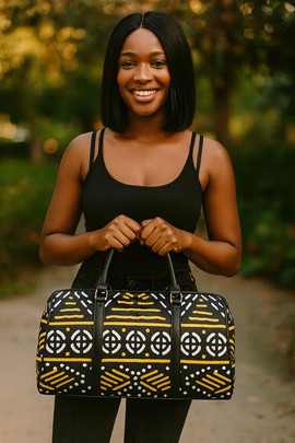 African Travel Bag Leather Bogolan Native Print
