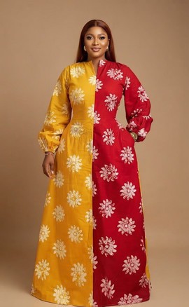 Robe longue Ankara bicolore avec imprimés floraux Adire
