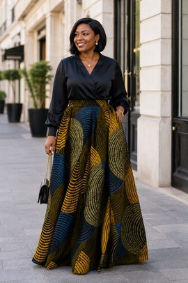 Sandrine 3 long wax print skirt