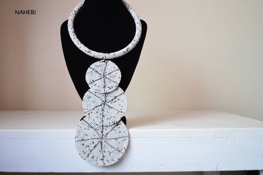 African beaded pendant necklace handmade tribal jewelry