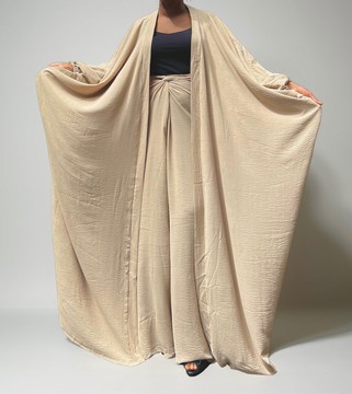 Beige Oversized Crepe Maxi Cardigan Top and Wrap Skirt Set