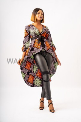 Multicoloured Asymmetrical Peplum Top, V-Neck Peplum Top, High Low Peplum Top