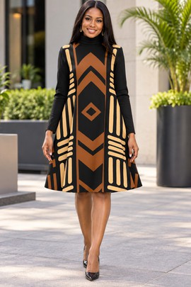 Afro Print Pattern Women's Turtleneck Tunic Dress | Afrocentric Fashion | Bynelo