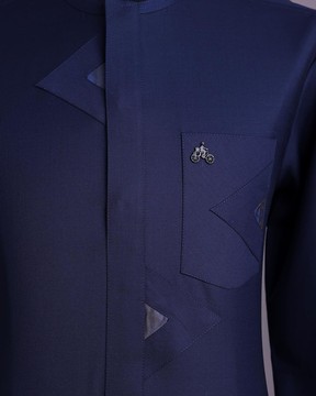 A midnight blue triangle intersection with paisley detailing, front flap African Kaftan