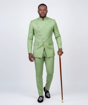 The Mint Green Nehru/Mandarin Collar Suit | Bespoke African-Inspired 2-Piece Attire