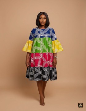 Fadeke Color-blocked Tiered Dress