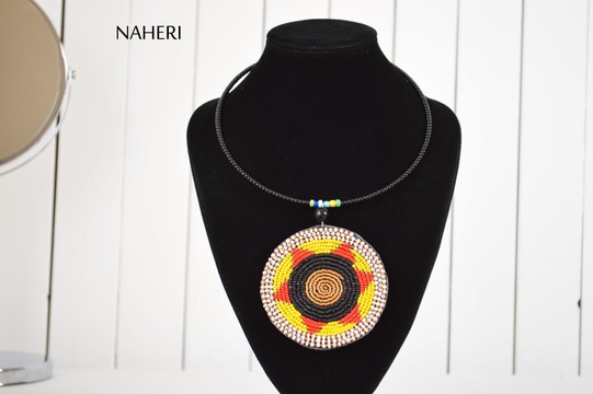 African maasai beaded pendant necklace |  Tribal adjustable neck jewelry