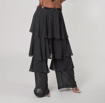 Black and White Polka Dots Layered Ruffle Palazzo Pants