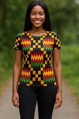 T-shirt pour femme en imprimé africain Kente, à porter au quotidien