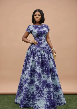 Indigo Burst Adire Ruffle Gown
