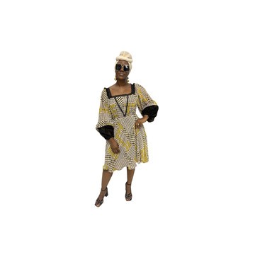 Yellow and Black Chiffon Dress