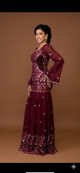 Burgundy Embellished Gown