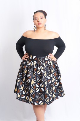 Curve high waist skirt in bogolan african fabric