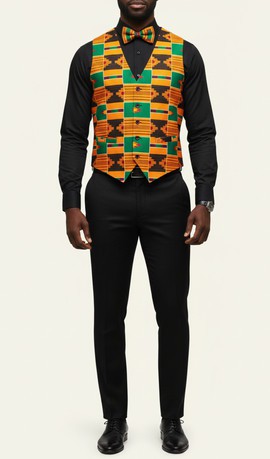 Formal Heritage Set: Kente Vest, Bow Tie &amp; Black Suiting