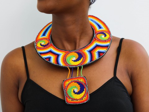 Collier en cuir africain, collier ras du cou en perles, tour de cou en perles Maasai, collier Tribal