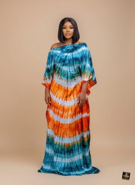Robe caftan Adire à épaules dénudées