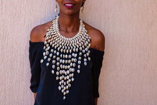 African beaded cowrie shell necklace, African tribal necklace, Elegant necklace, Boho necklace