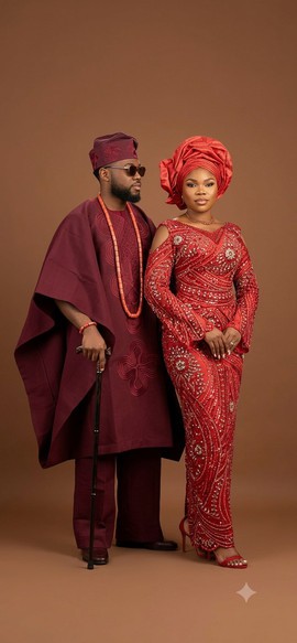 Royal Burgundy &amp; Ruby Traditional Couple Ensemble