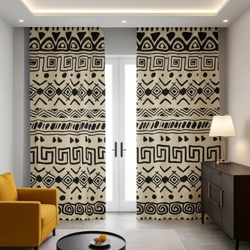 Afrocentric Beige Off White Blackout Curtain (Two-Piece) LARGER SIZES AVAILABLE