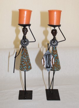 2pc Couple figurines en métal, décor africain, figurines en métal