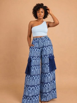 Ensembles assortis chics à imprimé Adire géométrique violet et blanc
