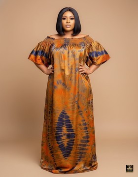 Adire Silk Off-Shoulder Maxi Dress
