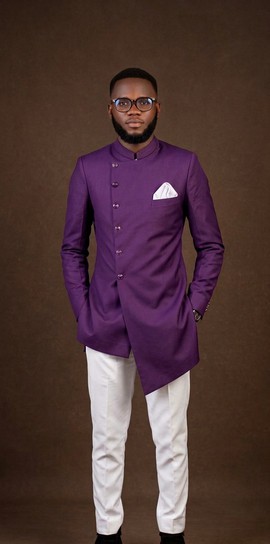 Purple Asymmetric Mandarin Collar Suit Set