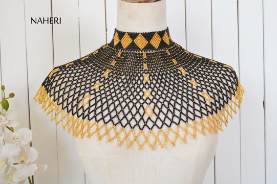 African beaded necklace tribal cape necklace multicolored